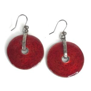 SALE♦️3/&25 Red Enamel Disc Earrings Pierced